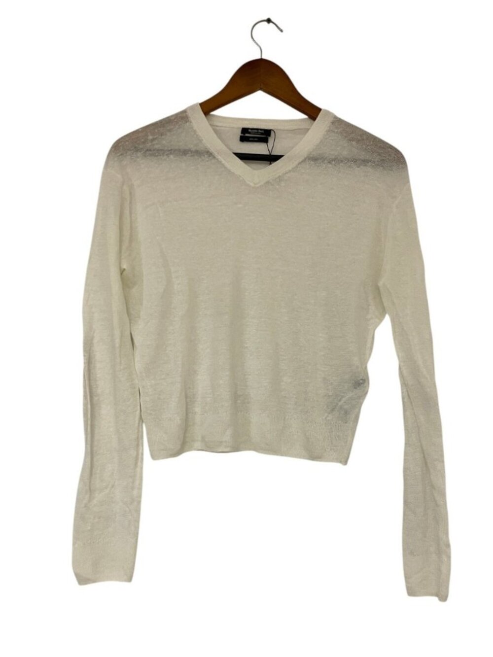 Massimo Dutti Womens Linen Sweater Size XS White V-Neck Sheer Knit 5740/648 NWT